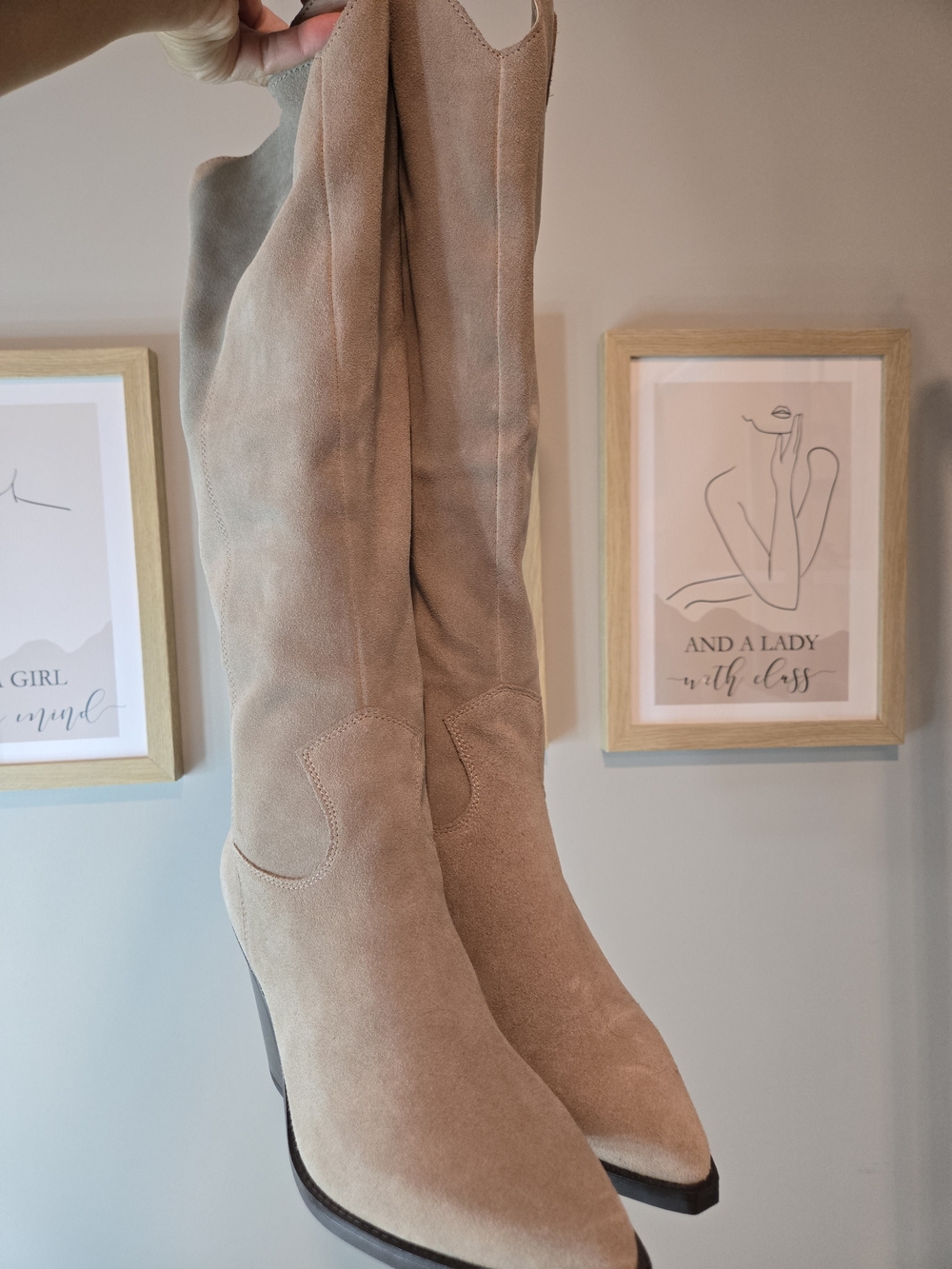 NWT Aldo Suede Knee-High Western Block Heel Boots - Beige *READ - Picture 3 of 16